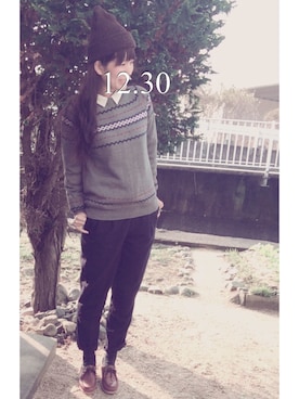 「カウチンセーター」｜「アイテム（その他シューズ）」を使った、ゆっきい＊さん（レディース・167cm）の冬コーディネート