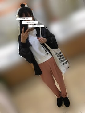 「ハーフアップお団子」｜「アイテム（パーカー）」を使った、yokosu-☆*.+さん（レディース・151cm）の冬コーディネート