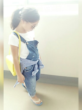 「腰巻きスタイル」｜「アイテム（サロペット/オーバーオール）」を使った、mi-さん（キッズ・120cm）の夏コーディネート