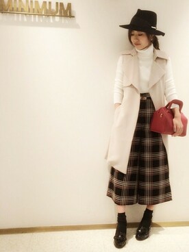 「アイテム（ボストンバッグ、レッド系）」を使った、minimum京都マルイstaffさん（レディース・156cm）の秋コーディネート