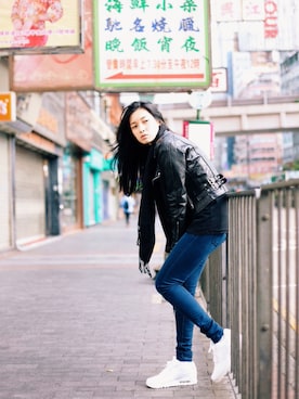 「lotd」｜「アイテム（ライダースジャケット）」を使った、Michelle Miracleさん（レディース・163cm）の春コーディネート
