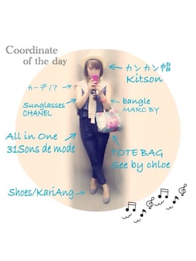 「31 Sons de mode（トランテアン　ソン　ドゥ　モード）のアイテム（つなぎ/オールインワン）」を使った、えり#LOVERI#15さん（レディース・158cm）の秋コーディネート