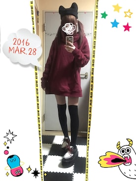 「猫耳ニット帽」｜「アイテム（アクセサリー）」を使った、「 ねむる 」さん（レディース・156cm）の春コーディネート