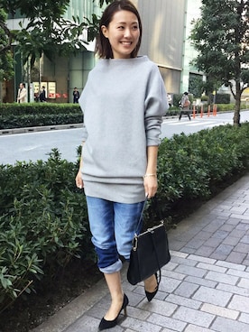「グレーニット」｜RIKAさん（レディース・157cm）の冬コーディネート