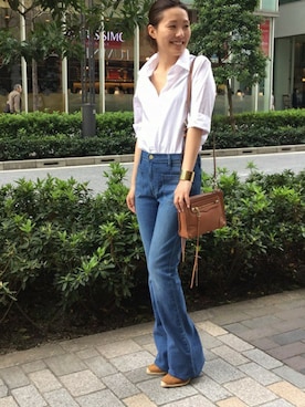 「FRAME DENIM（フレームデニム）のアイテム」を使った、RIKAさん（レディース・157cm）の春コーディネート