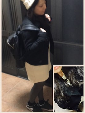「黒リュック」｜「アイテム（ピーコート）」を使った、gara_chaoさん（レディース・153cm）の冬コーディネート