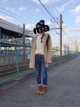 「ベージュのコート」｜「アイテム（パンツ）」を使った、ぽんきちさん☆さん（レディース・150cm）の冬コーディネート