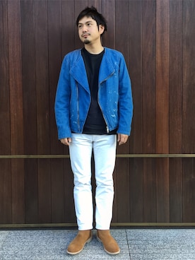 「united arrows」｜「アイテム（ライダースジャケット）」を使った、Shinsaku Masudaさん（メンズ・169cm）の冬コーディネート