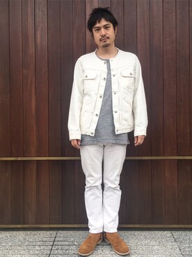 「united arrows」｜「アイテム（デニムジャケット）」を使った、Shinsaku Masudaさん（メンズ・169cm）の春コーディネート