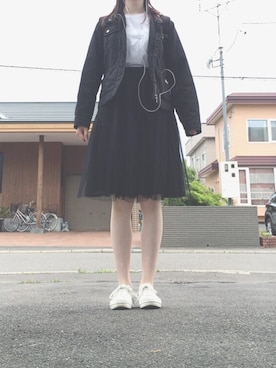 「黒スカート」｜「アイテム（ブルゾン）」を使った、*ari*さん（レディース・162cm）の春コーディネート