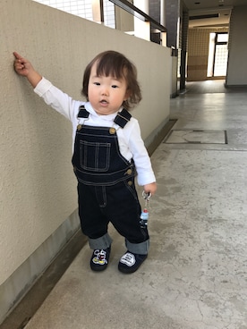 「1歳5ヶ月」｜「アイテム（サロペット/オーバーオール）」を使った、ゆいのすけさん（キッズ・70cm）の秋コーディネート
