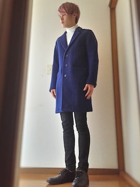 「UNIQLO（ユニクロ）のMEN ソフトタッチハイネックT（長袖・大きいサイズ）（Tシャツ/カットソー）」を使った、ユウヤさん（メンズ・172cm）の冬コーディネート