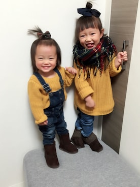 「DIESEL（ディーゼル）のアイテム（オールインワン・サロペット）」を使った、harukono❃さん（キッズ・100cm）の冬コーディネート