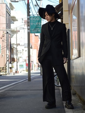 「CHRISTIAN DADA（クリスチャンダダ）のQuilting Wide Brimmed Hat（ハット、ブラック系）」を使った、bo_ri_さん（メンズ・173cm）の春コーディネート