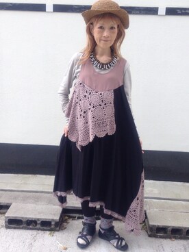 「Aラインワンピース」｜まつだ  もとこさん（レディース・153cm）の夏コーディネート