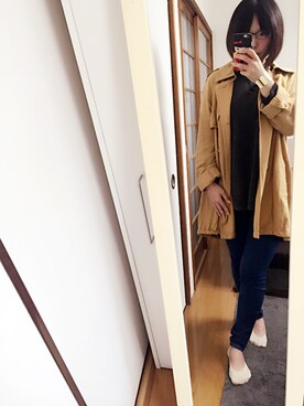 「マスタード」｜「アイテム（トレンチコート）」を使った、まーーーーさん（レディース・154cm）の秋コーディネート