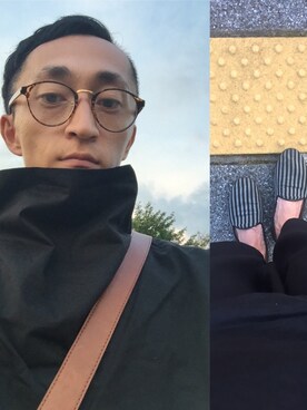 「haushca（ハウシュカ）のアイテム（トップス、ブラック系）」を使った、Owl Forestさん（メンズ・167cm）の秋コーディネート