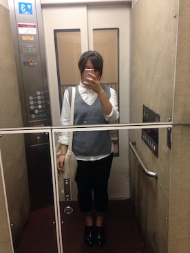 「GU（ジーユー）のアイテム（ベスト、グレー系）」を使った、U∃P☺︎さん（レディース・151cm）の秋コーディネート
