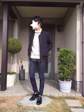 「ケーブルニット」｜「アイテム（MA-1）」を使った、TAKUAIさん（メンズ・170cm）の秋コーディネート