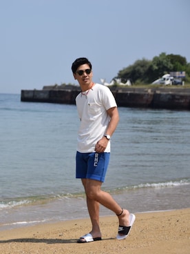 「Alpha Industries（アルファインダストリーズ）のアイテム（Tシャツ/カットソー）」を使った、俊希さん（メンズ・175cm）の夏コーディネート