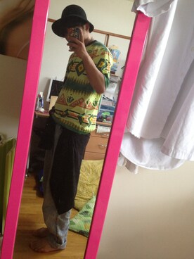 「シャツ（Tシャツ/カットソー、グリーン系）」を使った、しょうだよ！さん（メンズ・168cm）の夏コーディネート