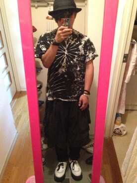 「アイテム（Tシャツ/カットソー、ブラック系）」を使った、しょうだよ！さん（メンズ・168cm）の夏コーディネート