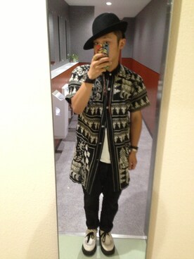 「アイテム（シャツ/ブラウス、ブラック系）」を使った、しょうだよ！さん（メンズ・168cm）の夏コーディネート