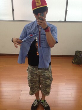 「G-SHOCK（ジーショック）のアイテム（アナログ腕時計、ブラック系）」を使った、しょうだよ！さん（メンズ・168cm）の夏コーディネート