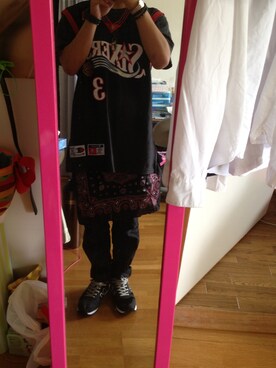 「NEW BALANCE（ニューバランス）のアイテム（スニーカー、ブラック系）」を使った、しょうだよ！さん（メンズ・168cm）の夏コーディネート