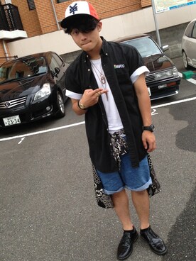 「アイテム（ブレスレット、ブルー系）」を使った、しょうだよ！さん（メンズ・168cm）の夏コーディネート