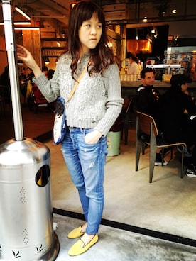 「Abercrombie&Fitch（アバークロンビーアンドフィッチ）のアイテム（カーディガン/ボレロ）」を使った、Jennyさん（レディース・165cm）の冬コーディネート