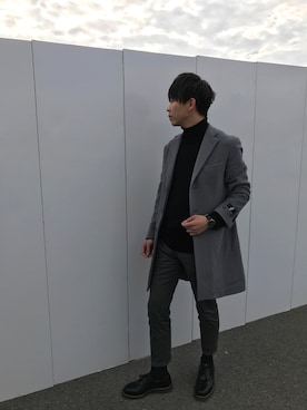 「ダニエルウェリントン」｜「アイテム（チェスターコート）」を使った、オレスカさん（メンズ・182cm）の秋コーディネート
