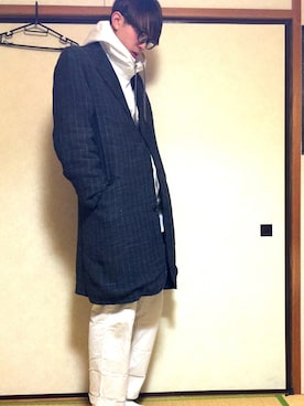 「Yohji Yamamoto（ヨウジヤマモト）のアイテム（トレンチコート）」を使った、kuroさん（メンズ・186cm）の冬コーディネート