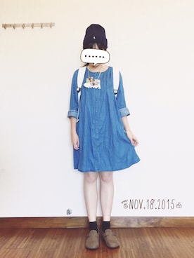 「blue」｜「アイテム（ニットキャップ/ビーニー）」を使った、heykawaiさん（レディース・156cm）の秋コーディネート