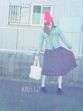 「ハグマグ」｜「アイテム（デニムジャケット）」を使った、くまきみかさん（レディース・152cm）の春コーディネート
