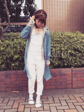 「ハグマグ」｜「アイテム（サロペット/オーバーオール）」を使った、くまきみかさん（レディース・152cm）の春コーディネート