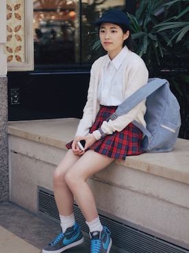 「LACOSTE」｜「アイテム（ハンチング/ベレー帽）」を使った、MINIPA (ミニーパー!)さん（レディース・153cm）の夏コーディネート