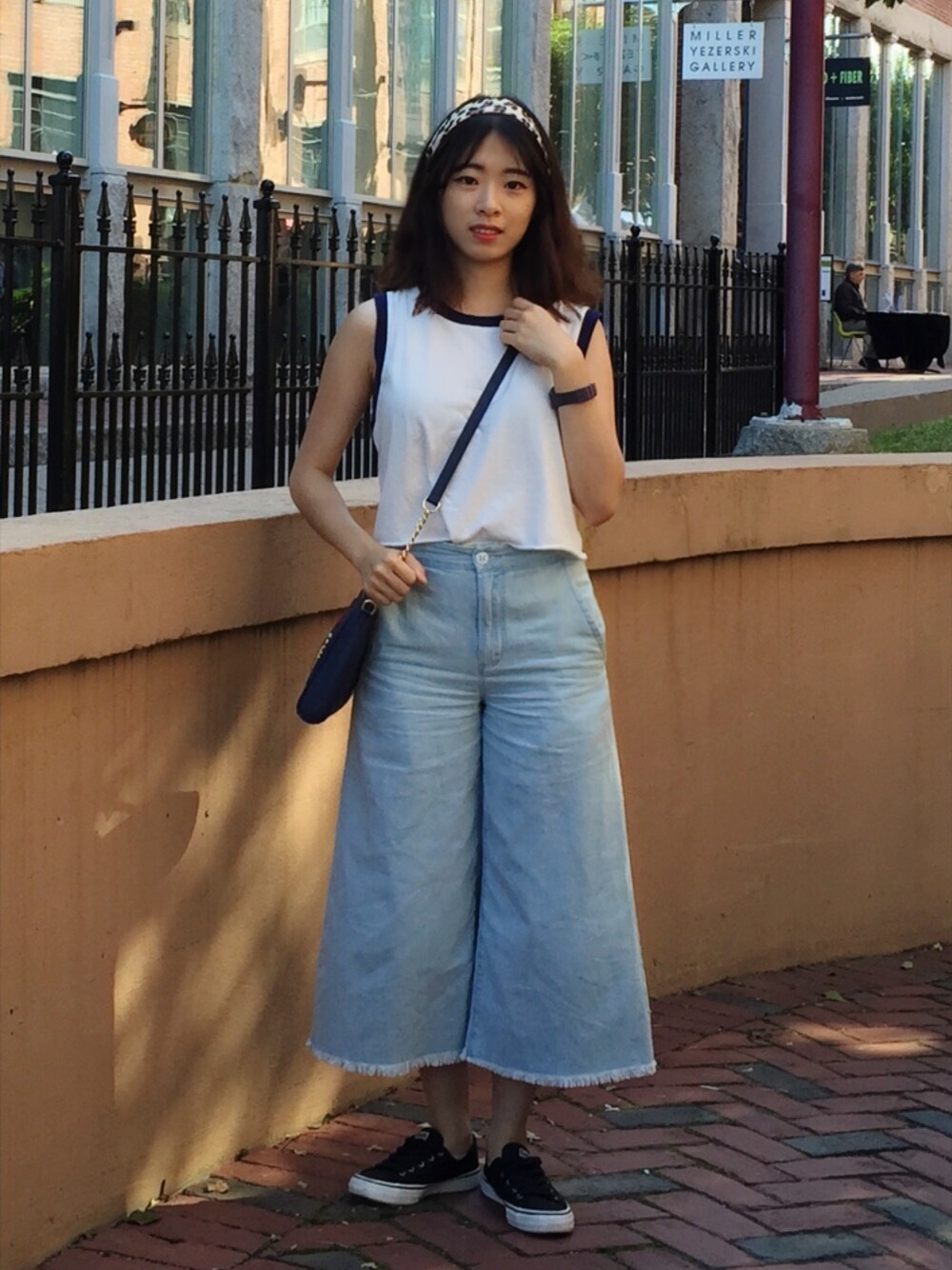 「韓国ファッション、FOREVER 21、キュロット、デニム、デニムキュロット、ケッズ、keds、lapalette、ラパレット、夏コーデ」｜「FOREVER 21のアイテム（デニムパンツ、ブルー系）」を使った、MINIPA (ミニーパー!)さん（レディース・155cm）の夏コーディネートの1枚目の写真