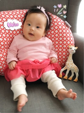 「babyGAP（babyGAP）のアイテム（ロンパース、ピンク系）」を使った、Bab☺︎yuinaaさん（キッズ・80cm）の冬コーディネート