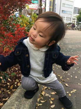 「1歳3ヶ月」｜「アイテム（デニムジャケット）」を使った、Bab☺︎yuinaaさん（キッズ・80cm）の冬コーディネート