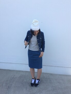 「Supreme.La.La.（シュープリームララ）のアイテム（ニットキャップ/ビーニー）」を使った、なつさん（レディース・166cm）の春コーディネート