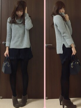 「スリットニット」｜「アイテム（その他）」を使った、nana♡さん（レディース・160cm）の冬コーディネート