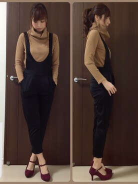 「one way（ワンウェイ）のアイテム（サロペット/オーバーオール）」を使った、nana♡さん（レディース・160cm）の冬コーディネート