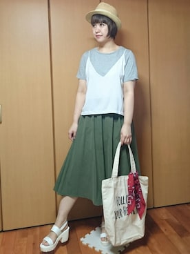 「ストローハット」｜「アイテム（財布/小物）」を使った、こずえ\✩/さん（レディース・160cm）の夏コーディネート