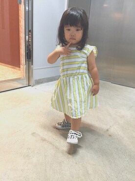 「Moujonjon（ムージョンジョン）のアイテム（ワンピース）」を使った、ゆずおさん（キッズ・80cm）の夏コーディネート