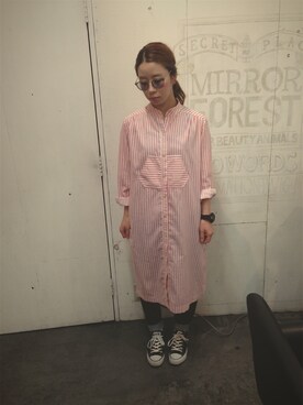 「ポニーテール」｜「アイテム（シャツワンピース）」を使った、yuriさん（レディース・160cm）の冬コーディネート