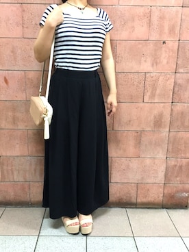 「GU（ジーユー）のアイテム（パンツ、ブラック系）」を使った、AOAOAOAOさん（レディース・154cm）の夏コーディネート