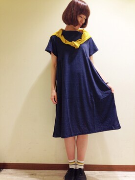 「POU DOU DOU（プードゥドゥ）のガーゼ天竺ダーツギャザー長めワンピ（ワンピース、ブルー系）」を使った、ホシさん（レディース・160cm）の春コーディネート