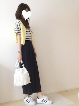 「coca（ANDEX shoes product）（コカ）のアイテム（Tシャツ/カットソー）」を使った、meiさん（レディース・175cm）の夏コーディネート