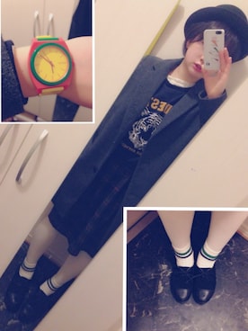 「白タイツ」｜「アイテム（チェスターコート）」を使った、やまもとゆうか☺︎さん（レディース・158cm）の秋コーディネート